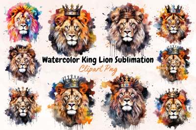 Watercolor King Lion Sublimation Clipart