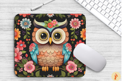 Cute Baby Owl With Flowers Mouse Pad