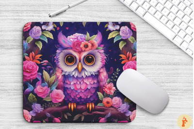 Cute Baby Owl With Flowers Mouse Pad