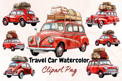 Travel Car Watercolor Clipart Bundle