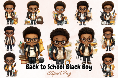 Back to School Black Boy Clipart Bundle