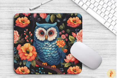 Cute Baby Owl With Flowers Mouse Pad