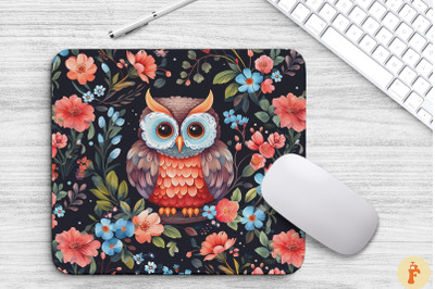 Cute Baby Owl With Flowers Mouse Pad