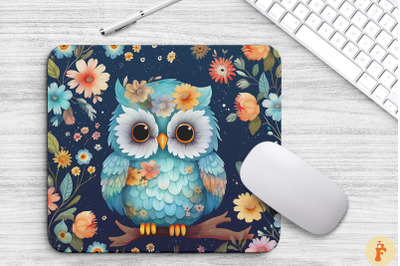 Cute Baby Owl With Flowers Mouse Pad