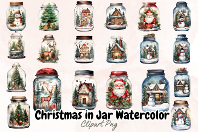 Christmas in Jar Watercolor Clipart