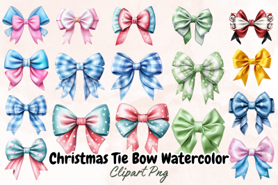 Christmas Tie Bow Watercolor Clipart