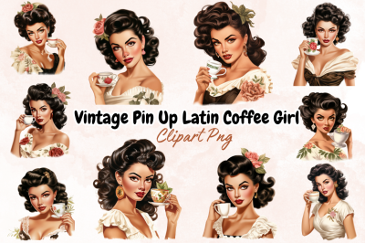 Vintage Pin Up Latin Coffee Girl Clipart