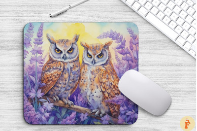 Whimsical Owls And Lavender Mouse Pad