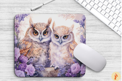 Whimsical Owls And Lavender Mouse Pad