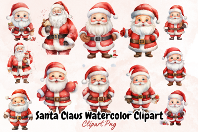 Santa Claus Watercolor Clipart Bundle