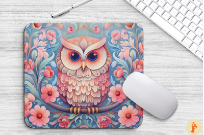 Beautiful Owl And Floral Mouse Pad