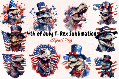 4th of July T-Rex Sublimation Clipart