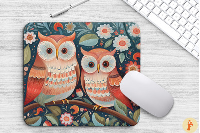 Cute Owls And Floral Mouse Pad