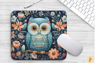 Beautiful Owl And Floral Mouse Pad