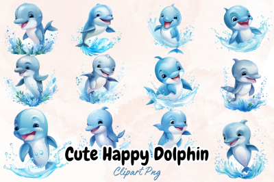 Cute Happy Dolphin Sublimation Clipart