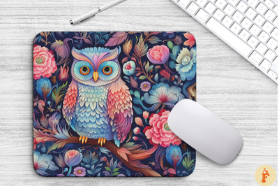 Beautiful Owl And Floral Mouse Pad