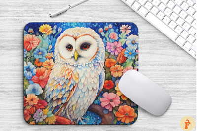 Beautiful Owl And Floral Mouse Pad