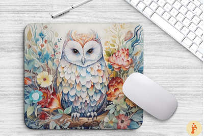 Beautiful Owl And Floral Mouse Pad