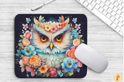 Beautiful Owl And Floral Mouse Pad