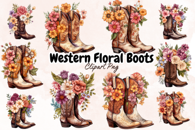 Western Floral Boots Watercolor Clipart