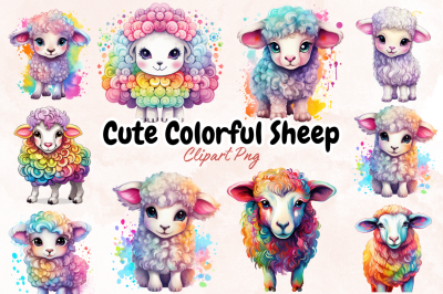 Cute Colorful Sheep Sublimation Clipart