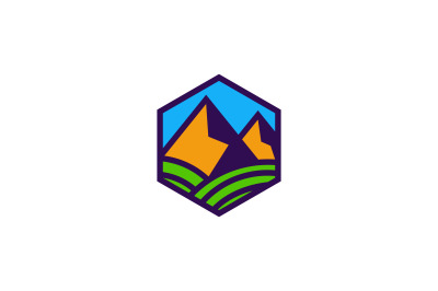 hexagon mountain vector template logo design