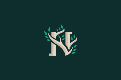 letter N nature leaves vector template logo design