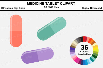 Medicine Tablet Sticker Clipart, 36 files, multi colours