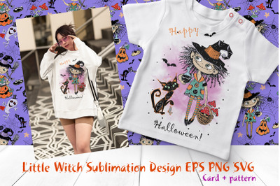 The little witch. Design for sublimation. Png Svg Eps