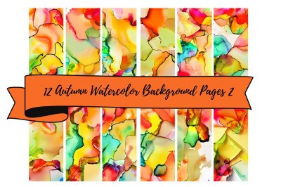 12 Bright Watercolor Autumn Background Sheets
