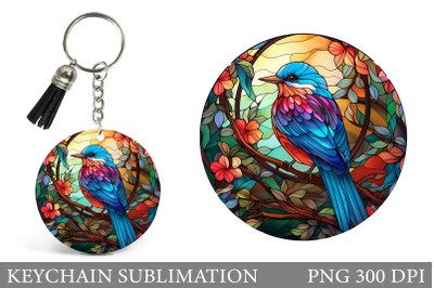 Bird Round Keychain. Stained Glass Bird Keychain Sublimation