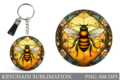 Bee Round Keychain. Stained Glass Bee Keychain Sublimation