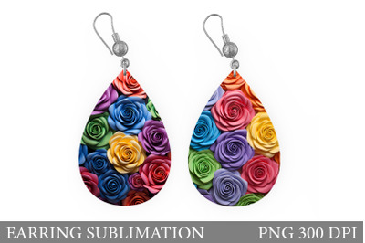 Rainbow Rose Teardrop Earring. Rose Earring Sublimation