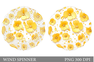 3D Flowers Wind Spinner. Yellow Flowers Spinner Sublimation