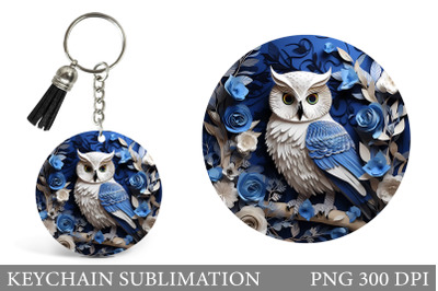 Owl Round Keychain Design. 3D Owl Keychain Sublimation