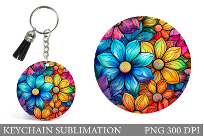 Rainbow Flowers Keychain. Stained Glass Flowers Keychain