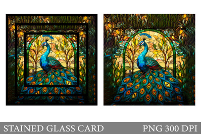 Stained Glass Peacock Card. Stained Glass Card Sublimation