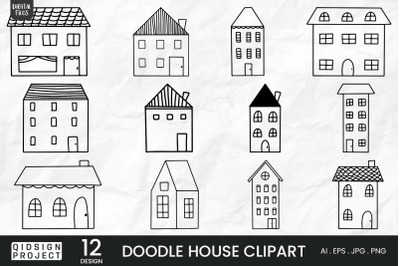 12 Doodle House Clipart, hand drawn house, House vector Art