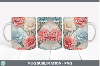 3D Carnation Flowers Mug Wrap | Sublimation Coffee Cup Design