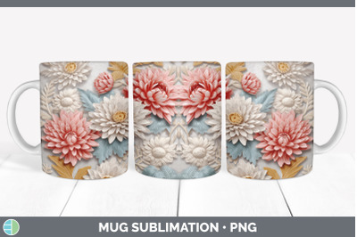 3D Chrysanthemum Flowers Mug Wrap | Sublimation Coffee Cup Design