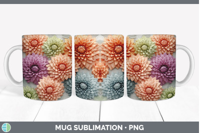 3D Dahlia Flowers Mug Wrap | Sublimation Coffee Cup Design