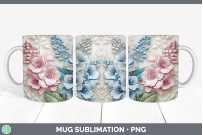3D Delphinium Flowers Mug Wrap | Sublimation Coffee Cup Design