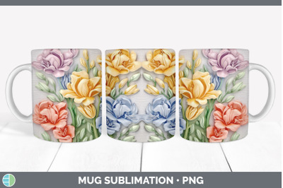 3D Freesia Flowers Mug Wrap | Sublimation Coffee Cup Design