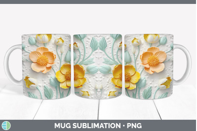 3D Buttercup Flowers Mug Wrap | Sublimation Coffee Cup Design