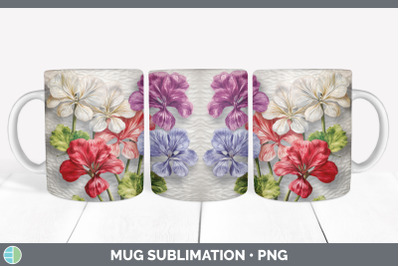 3D Geranium Flowers Mug Wrap | Sublimation Coffee Cup Design