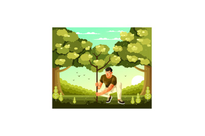 Man Planting Trees Illustration