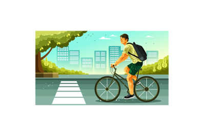 Man Riding a Bicycle in the City Illustration