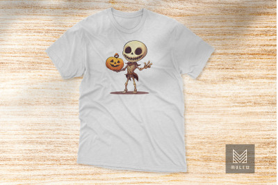 Cute Skeleton Holding A Pumpkin Clipart