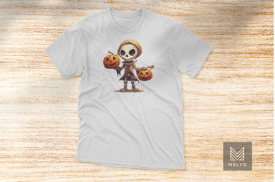 Cute Skeleton Holding A Pumpkin Clipart