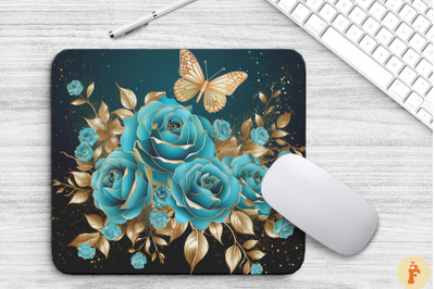 Delicate Cyan Roses And Butterfly